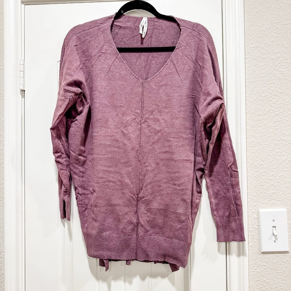 Dreamers Women’s V Neck Tunic Sweater, Purple, Size S/M